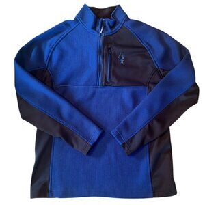 Spyder Fleece Lined Blue & Black Pullover Gait Knit Logo Sweatshirt XL